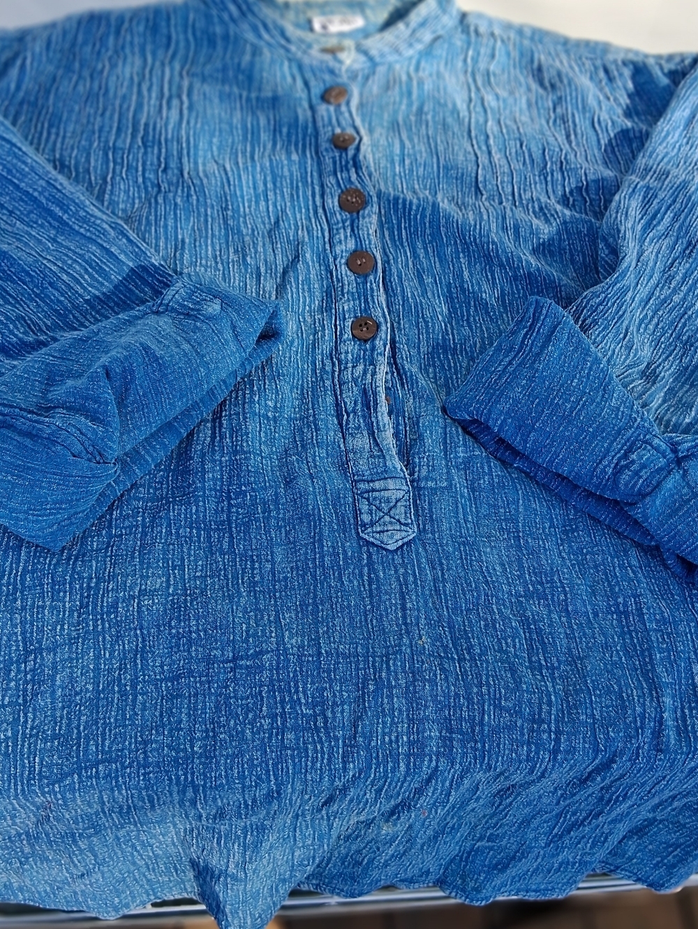 Blue Textured Button-Front Tunic
